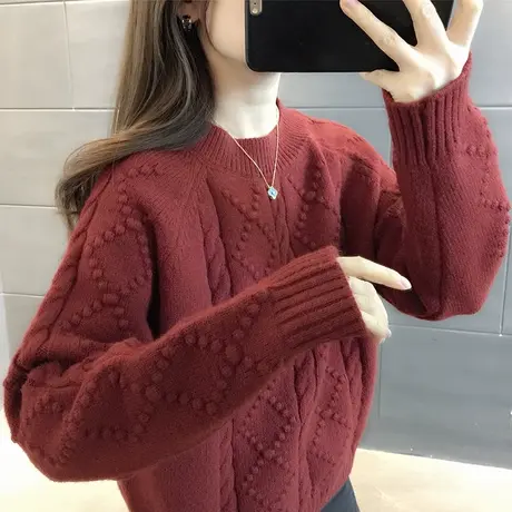 麻花复古毛衣女加厚打底衫2023秋冬新款宽松慵懒风针织衫内搭上衣商品大图