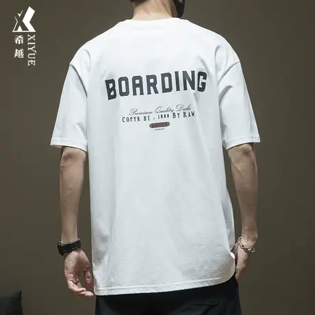 希越美式短袖T恤男2024春夏新款潮牌打底衫宽松大码男士260g体恤商品大图