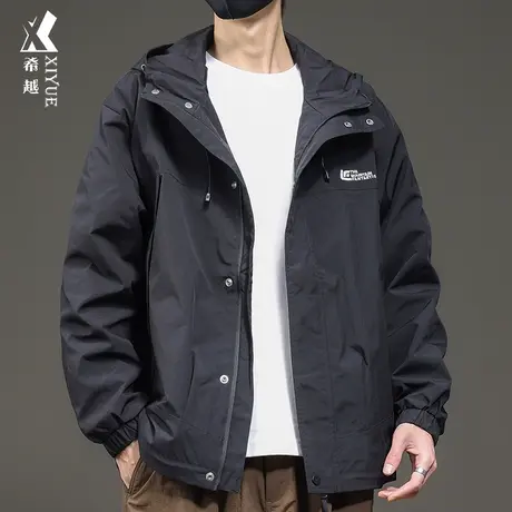 希越三防连帽夹克男2024春季新款宽松大码美式工装机车服男士外套商品大图