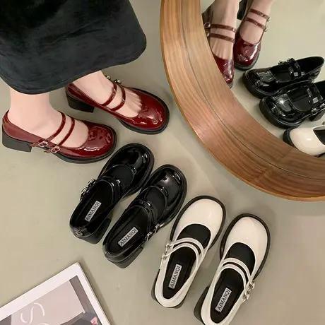 百搭玛丽珍鞋女2024年春夏季新款英伦风浅口小皮鞋法式粗跟单鞋潮商品大图
