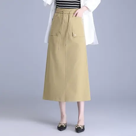 松紧腰休闲半身裙女春季2024新款时尚显瘦a字裙中长款百搭裙子图片