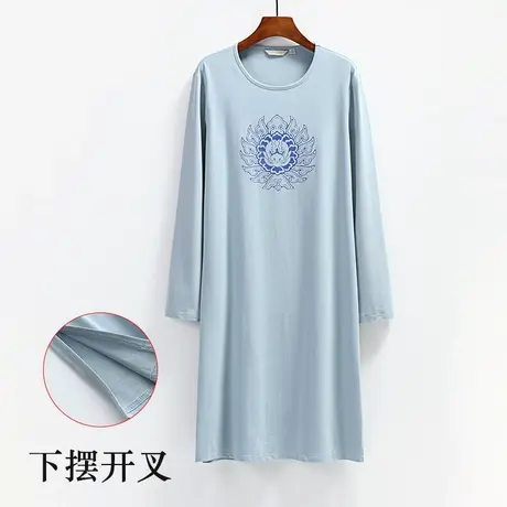 男士中长款套头睡裙宽松圆领长袖T恤裙家居连体睡衣无扣春秋商品大图