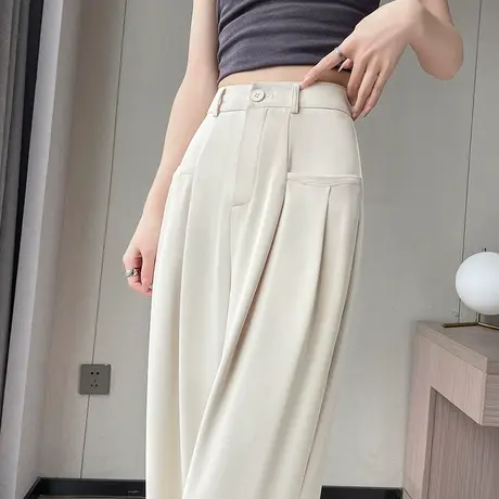 白色阔腿西装裤女春秋2024新款软糯风长裤垂感直筒宽松显瘦拖地裤商品大图
