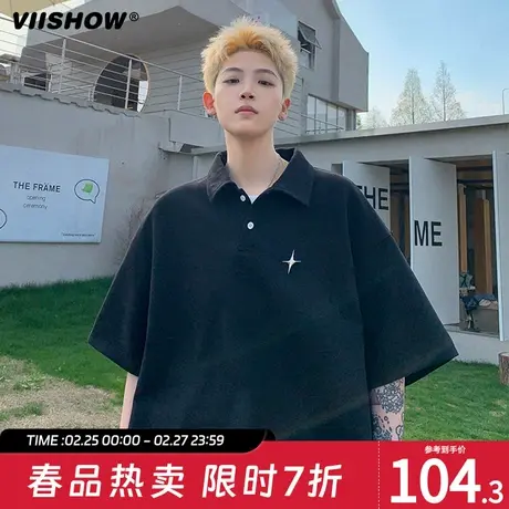 VIISHOW翻领polo衫短袖t恤男士夏季宽松正肩宽松半袖体恤休闲上衣商品大图