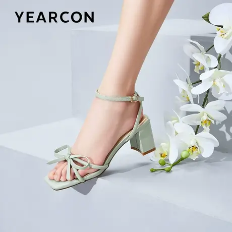 意尔康粗跟高跟鞋女春季新款设计感小众百搭蝴蝶结甜美风时装凉鞋商品大图