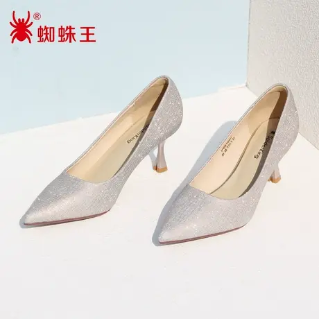 蜘蛛王断码清仓正品女鞋2022秋商场新款高跟鞋细跟亮片名媛婚礼风图片