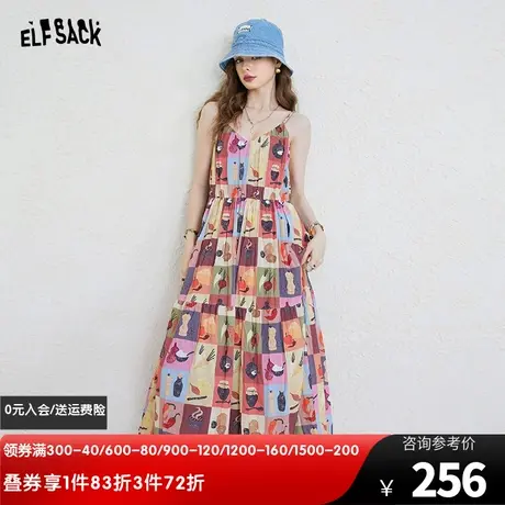 妖精的口袋无袖吊带连衣裙女2024春秋新款v领印花宽松显瘦长裙潮图片
