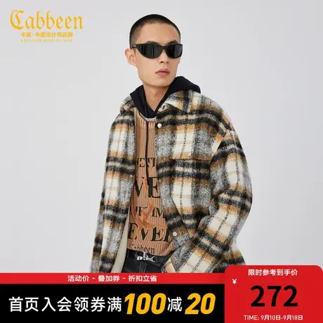 卡宾男装休闲呢衬衫时尚格纹外衣潮流宽松外套加厚W商品大图