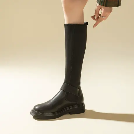 exull/依思Q长筒女靴2023秋冬季新款粗跟优雅脚踝饰品女士时装靴商品大图