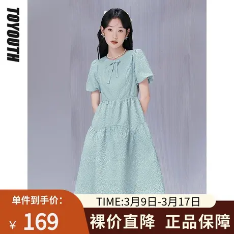 TOYOUTH初语连衣裙女2022夏季新款立体提花肌理泡泡袖野餐露营裙图片