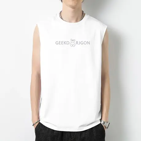 重磅背心男士夏季纯棉无袖t恤篮球液氨长绒棉跨栏小熊运动坎肩男商品大图