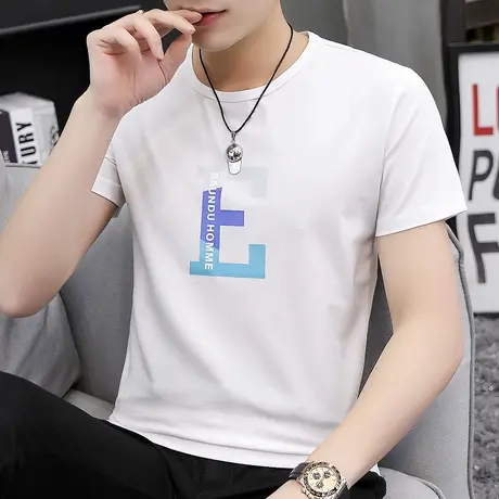 莫代尔男装短袖t恤夏季ins潮流潮牌冰丝上衣服男生白色半袖打底衫商品大图