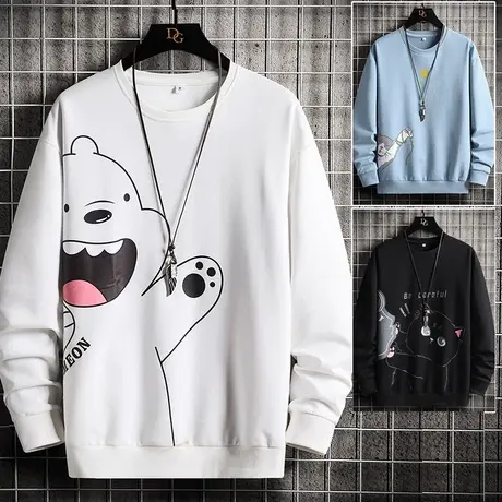 t恤男士长袖衣服潮流学生2023新款秋装熊熊卡通印花秋衣男装卫衣商品大图