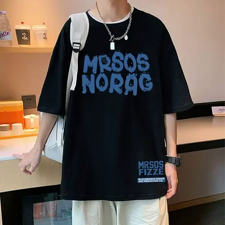 港风纯棉短袖t恤男夏季2023新款打底衫ins潮流美式宽松半截袖体恤商品大图