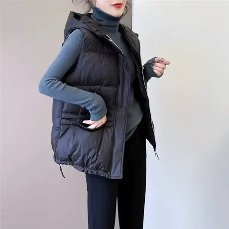 羽绒棉连帽马甲女秋冬季短款2023新款百搭坎肩女外穿背心马夹外套图片