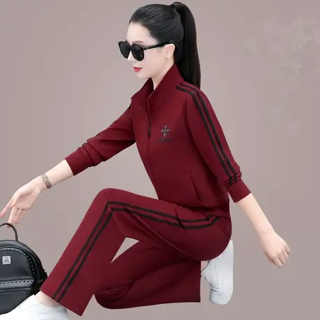 立领休闲运动服套装女春秋新款时尚卫衣外套阔腿裤减龄洋气两件套图片
