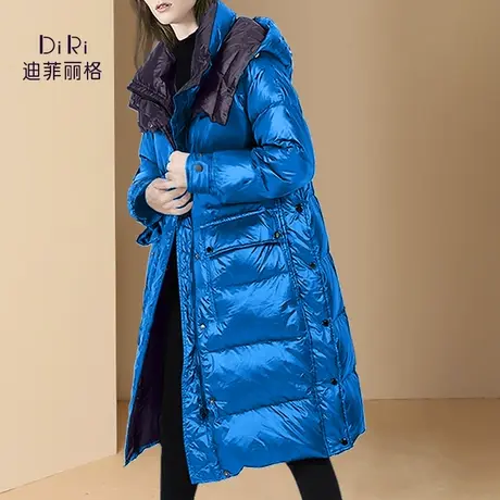 迪菲丽格冬季连帽亮面羽绒服女2023年新款中长款加厚保暖宽松外套图片