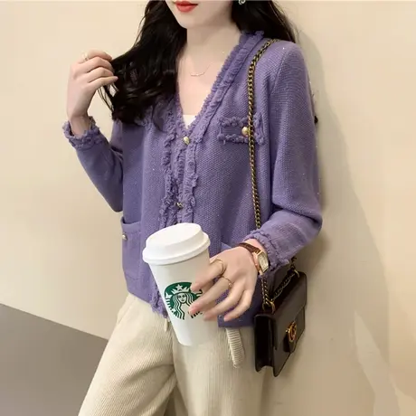 流苏粉色毛衣开衫针织外套女秋装2023新款今年流行爆款减龄上衣女商品大图