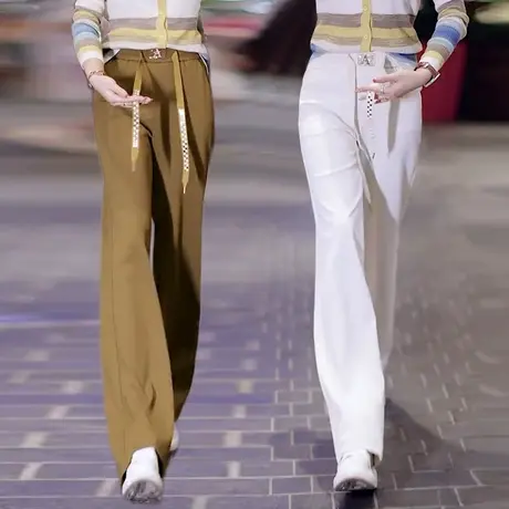 秋季裤子女新款显瘦直筒休闲裤子2023时尚韩版高腰宽松垂感阔腿裤图片