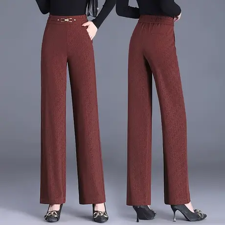 花色阔腿裤女2023春秋款垂感小个子窄版直筒裤中年妈妈休闲裤子商品大图