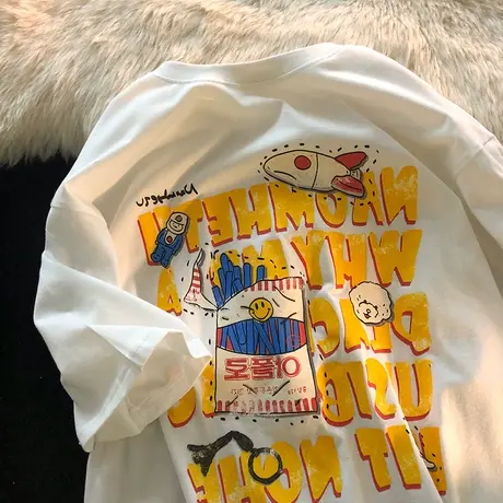 胖mm炸街短袖t恤设计感大码女装oversize复古宽松纯棉女上衣ins潮商品大图