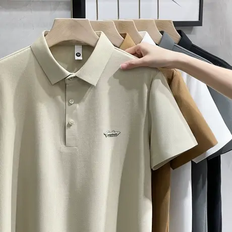 夏季冰丝无缝薄款华夫格polo衫男短袖高档商务休闲翻领保罗t恤男商品大图