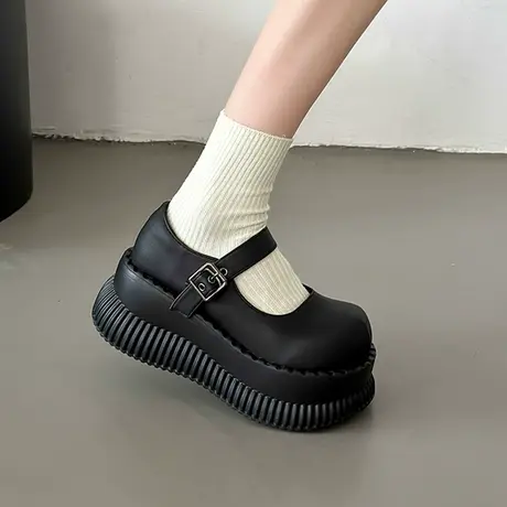 玛丽珍女鞋2023年夏季小个子厚底高跟单鞋黑色复古时尚气质小皮鞋商品大图