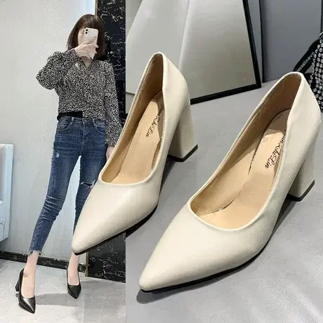 礼仪高跟鞋女绒面久站不累脚时尚正装通勤职业黑色工作鞋单鞋2023图片