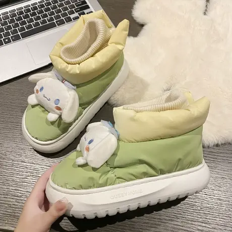 可爱卡通雪地靴女2023年新款秋冬季毛绒加厚保暖防滑可外穿棉拖鞋商品大图