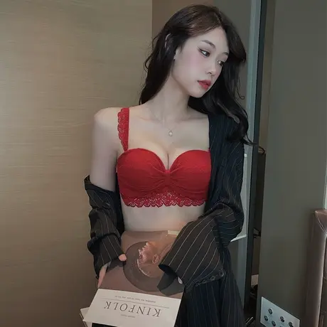 红色内衣结婚新娘小胸平胸专用胸罩女无钢圈聚拢本命年文胸套装商品大图