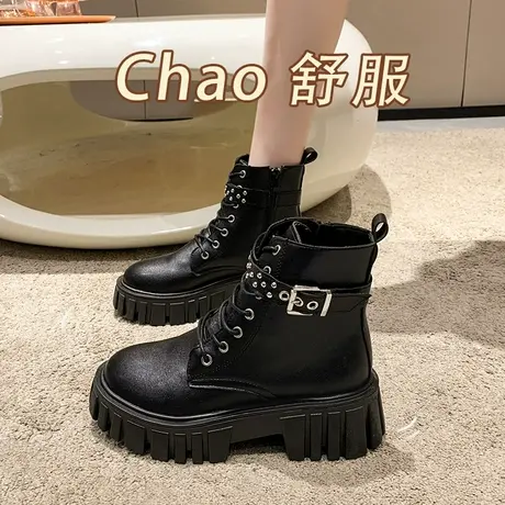 皮带扣机车马丁靴女款2024新款英伦风短靴厚底秋季超火爆款马丁鞋图片