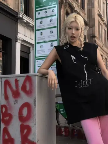 纯棉吊带坎肩背心无袖t恤女2024新款夏外穿美式复古宽松挂脖上衣商品大图