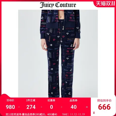 Juicy Couture橘滋休闲裤女2023秋冬新款美式印花天鹅绒微喇长裤商品大图