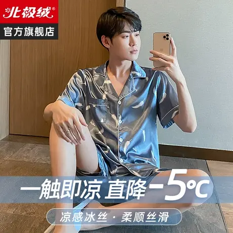冰丝睡衣男夏天薄款短袖新款仿真丝绸大码春秋季可外穿家居服套装商品大图