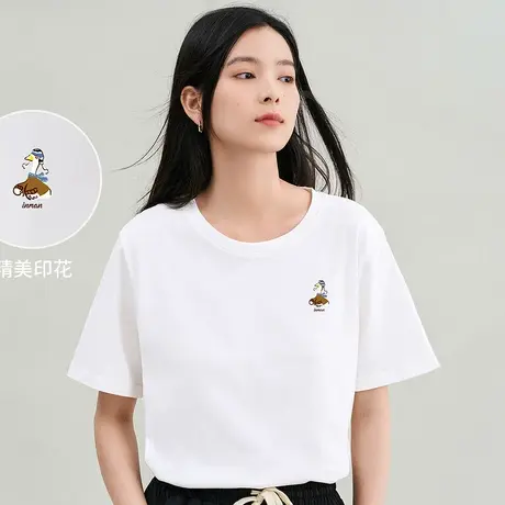 茵曼2023夏女装休闲短袖T恤圆领印花卡通上衣图片