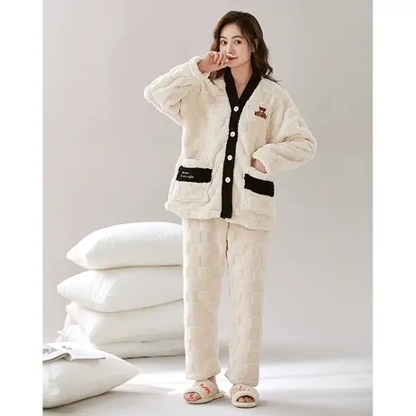 珊瑚绒睡衣女冬季新款加绒加厚2023长袖大码秋冬保暖套装家居服图片