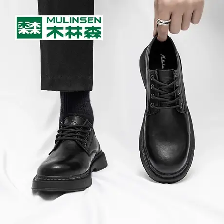 木林森男士鞋子秋季休闲英伦皮鞋黑色上班低帮商务正装西装马丁靴商品大图