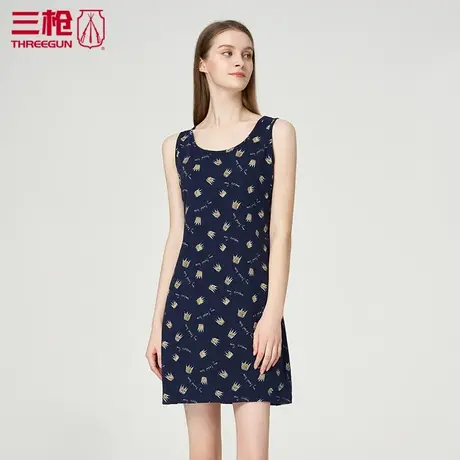三枪睡裙女 夏季纯棉家居裙水柔密棉圆领背心女士睡衣中长款70338图片