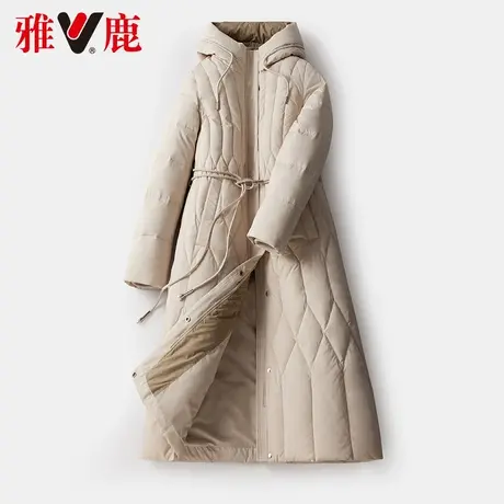 雅鹿系带羽绒服女中长款连帽2022冬季新款休闲宽松加厚保暖外套潮商品大图