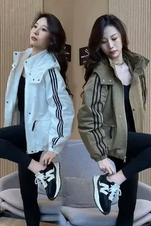 欧货2023早春新款背带个性拼接短外套宽松连帽学院休闲宽松上衣女商品大图