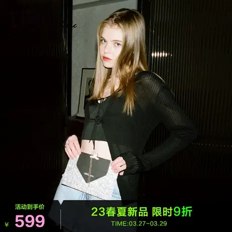 LINC金羽杰针织开衫女2023秋季新款短款修身真丝外套女士毛衣商品大图