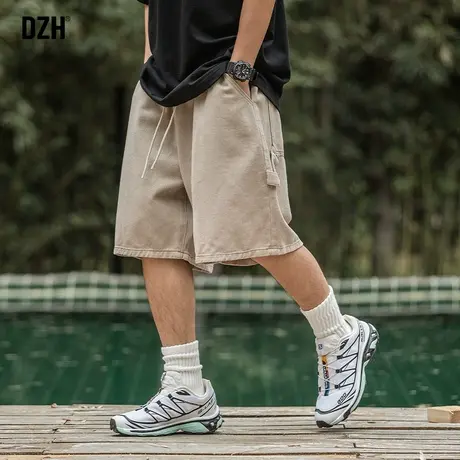 男士卡其色牛仔短裤男美式复古潮牌工装五分裤宽松裤子2023年新款商品大图