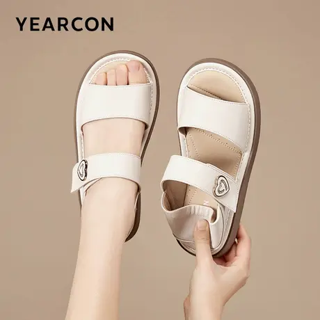 意尔康凉鞋女2025新款夏季真皮包跟平底老人妈妈凉鞋女款舒适软底图片