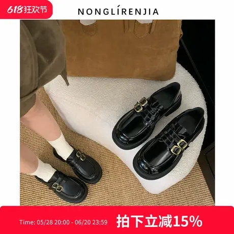 弄里人佳大码女鞋41-43单鞋25春新款休闲英伦风小皮鞋40 42宽胖脚商品大图