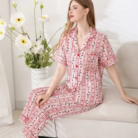 睡衣女款夏季冰丝绸短袖长裤家居服夏款凉感丝绸仿真丝高级感套装商品大图