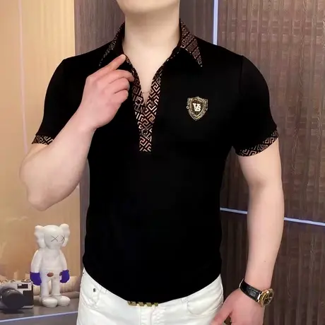 轻奢高端男装短袖t恤夏季翻领时尚休闲POLO衫男士痞帅黑金上衣半T图片