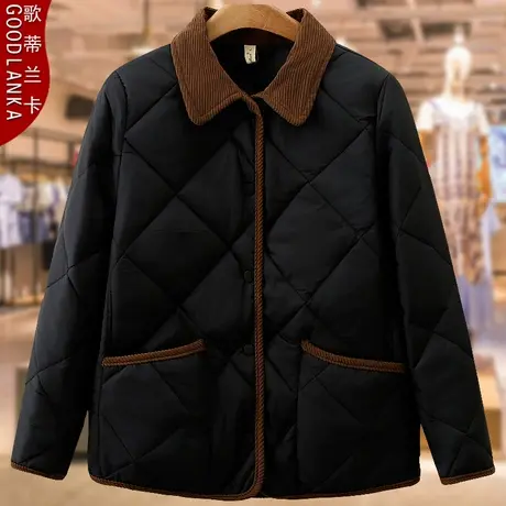 加肥加大码女装秋冬撞色羽绒棉服外套新款妈妈装夹棉翻领小棉衣女商品大图