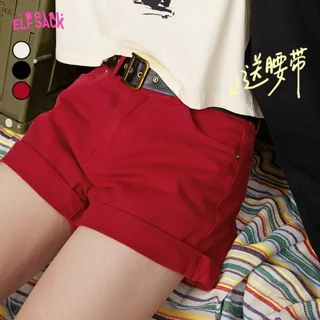 妖精的口袋翻边白色牛仔短裤女2023春夏季新款热裤高腰宽松显瘦潮图片