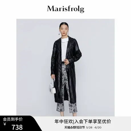 【会员秒杀】玛丝菲尔春季新款黑色插肩袖光面轻盈风衣外套商品大图