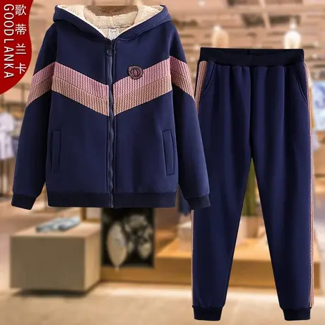 40-50岁中年妈妈秋冬装加绒运动套装大码洋气连帽加厚卫衣两件套商品大图